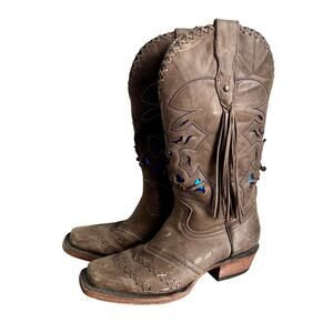 Dusty Rocker Dreamcatcher Leather Fringe Boots Interchangeable Inlay Color 8.5